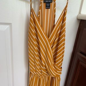 Mustard and White Stripe Halter Back Romper